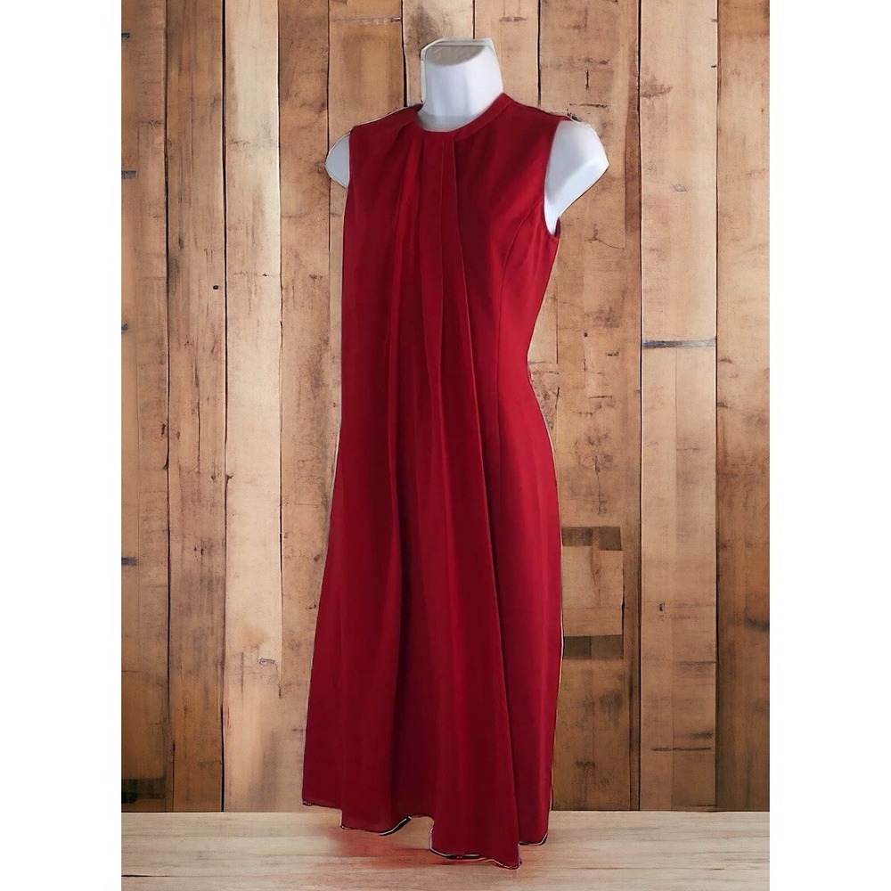 J. Peterman Sleeveless Chiffon Overlay Pleated Dress Red Size 0 Stretch Cocktail - Picture 15 of 15